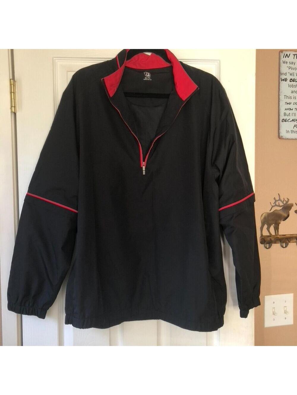 PGA Tour Black Windbreaker Red Trim XL Zip Off Sleeves